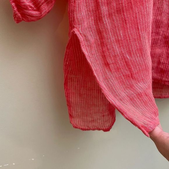 Eileen Fisher Linen Popover Top Womens Size Small Coral Pink Striped - Picture 5 of 12